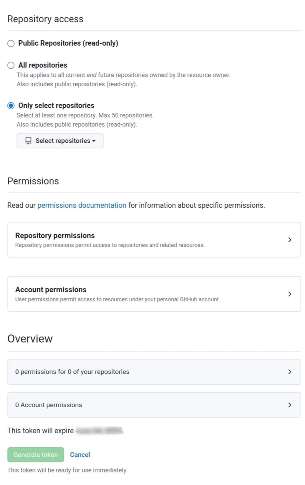Generate fine grained personal access token in GitHub